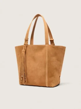24/7-Tasche aus kamelfarbenem Wildleder mit Fransen