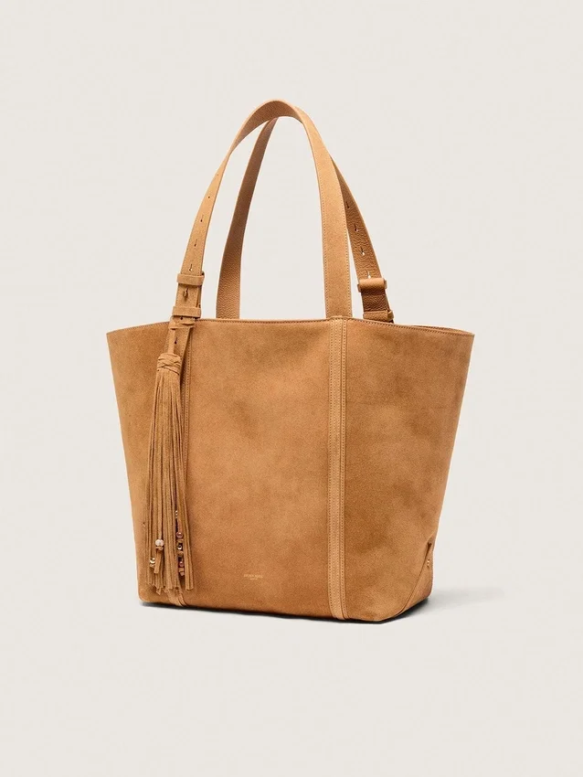 24/7-Tasche aus kamelfarbenem Wildleder mit Fransen