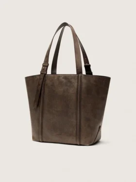 24/7-Tasche East-West-Look aus dunkelbraunem Leder im Used-Look