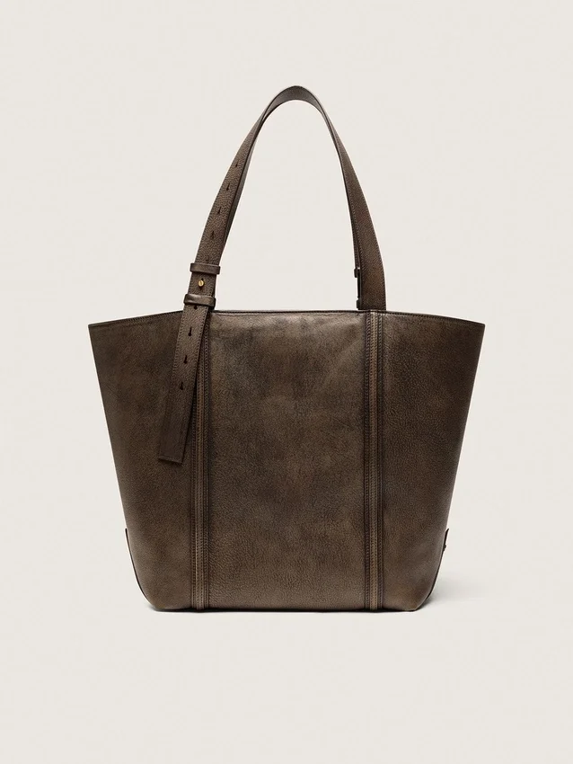 24/7-Tasche East-West-Look aus dunkelbraunem Leder im Used-Look