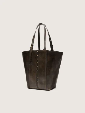 24/7-Tasche «North South» aus schwarzem, auf Alt getrimmtem Leder mit verstellbaren Griffen
