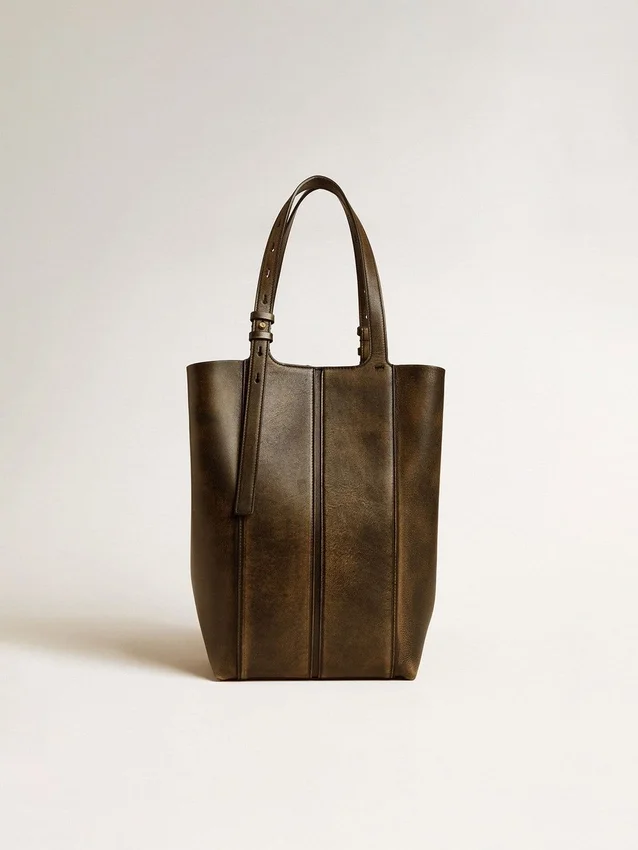 24/7-Tasche «North South» aus schwarzem, auf Alt getrimmtem Leder mit verstellbaren Griffen