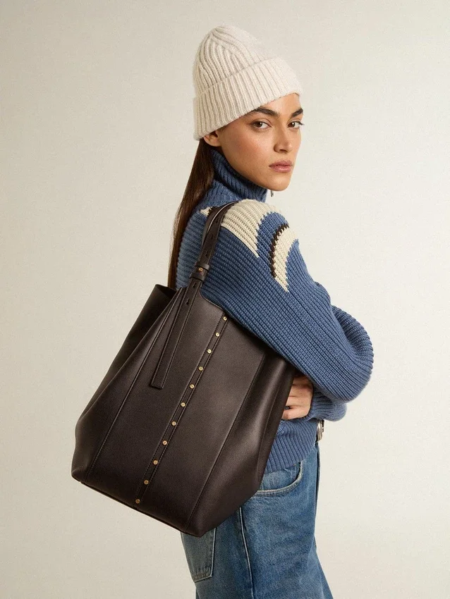 24/7-Tasche «North South» aus schwarzem Leder mit verstellbaren Trägern