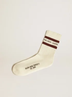 Abgenutzte weisse Socken mit Used-Look-Details und braunen Streifen