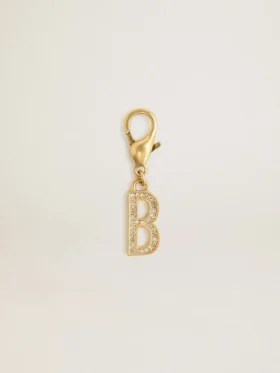 Anhänger in Form des Buchstabens B aus goldfarbenem Messing mit Kristallen