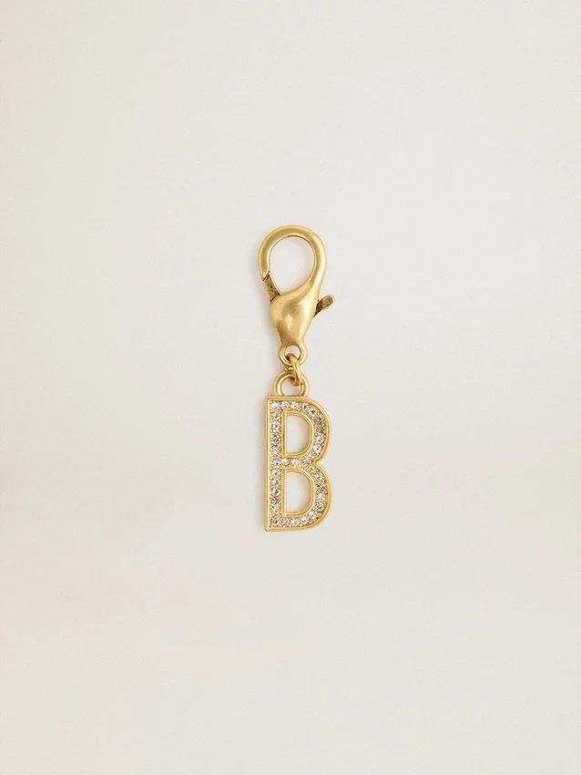 Anhänger in Form des Buchstabens B aus goldfarbenem Messing mit Kristallen