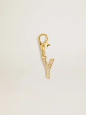 Anhänger in Form des Buchstabens Y aus goldfarbenem Messing mit Kristallen