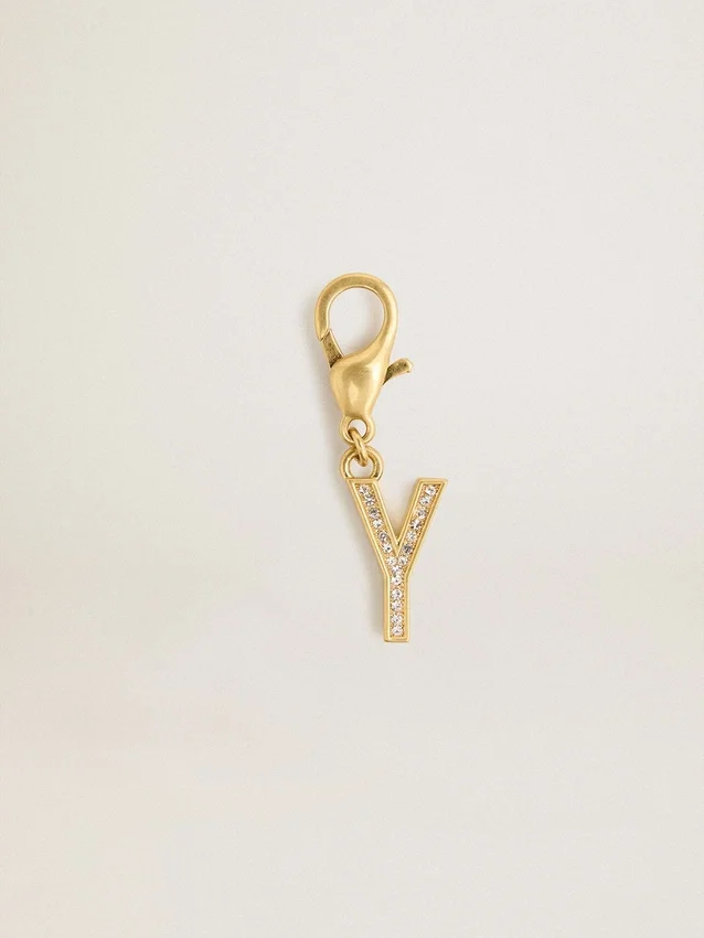 Anhänger in Form des Buchstabens Y aus goldfarbenem Messing mit Kristallen