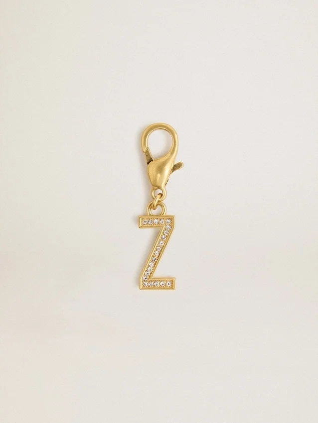 Anhänger in Form des Buchstabens Z aus goldfarbenem Messing mit Kristallen