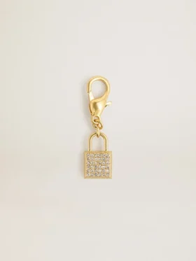 Anhänger in Schlossform aus goldfarbenem Messing mit Kristallen