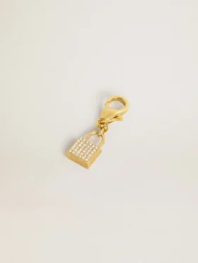 Anhänger in Schlossform aus goldfarbenem Messing mit Kristallen