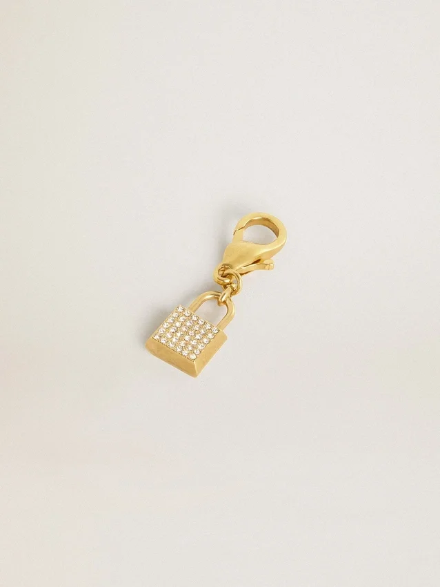 Anhänger in Schlossform aus goldfarbenem Messing mit Kristallen