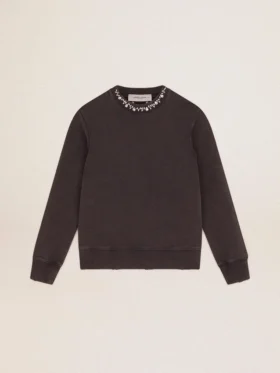 Anthrazitgraues Damen-Sweatshirt mit Kristallen