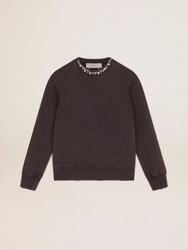 Anthrazitgraues Damen-Sweatshirt mit Kristallen
