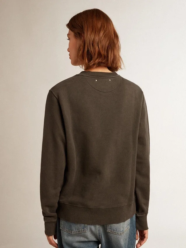 Anthrazitgraues Damen-Sweatshirt mit Kristallen
