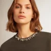 Anthrazitgraues Damen-Sweatshirt mit Kristallen