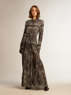 Anthrazitgraues Hemdkleid mit Paisley-Print