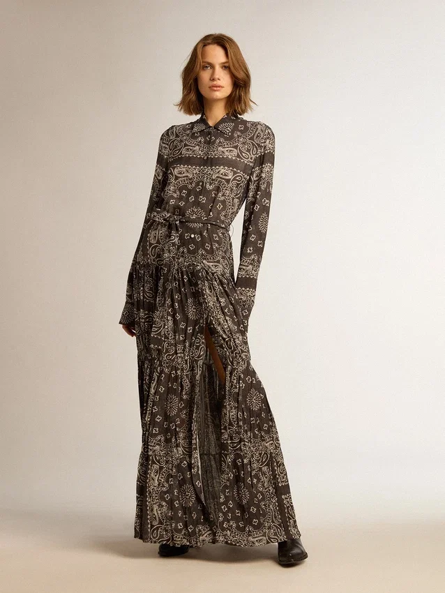 Anthrazitgraues Hemdkleid mit Paisley-Print