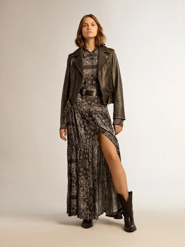 Anthrazitgraues Hemdkleid mit Paisley-Print