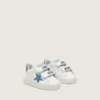 Baby Old School aus weissem Leder mit einem Stern aus denimblauem Wildleder