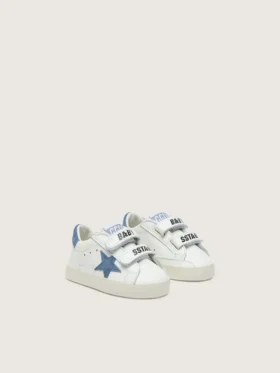 Baby Old School aus weissem Leder mit einem Stern aus denimblauem Wildleder