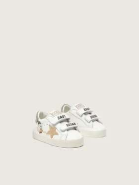 Baby-School aus Nappa mit beigem Wildlederstern und Maskottchen-Print