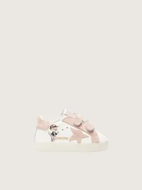 Baby School aus Nappa mit rosa Stern aus Wildleder und Maskottchen-Print