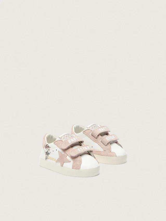 Baby School aus Nappa mit rosa Stern aus Wildleder und Maskottchen-Print