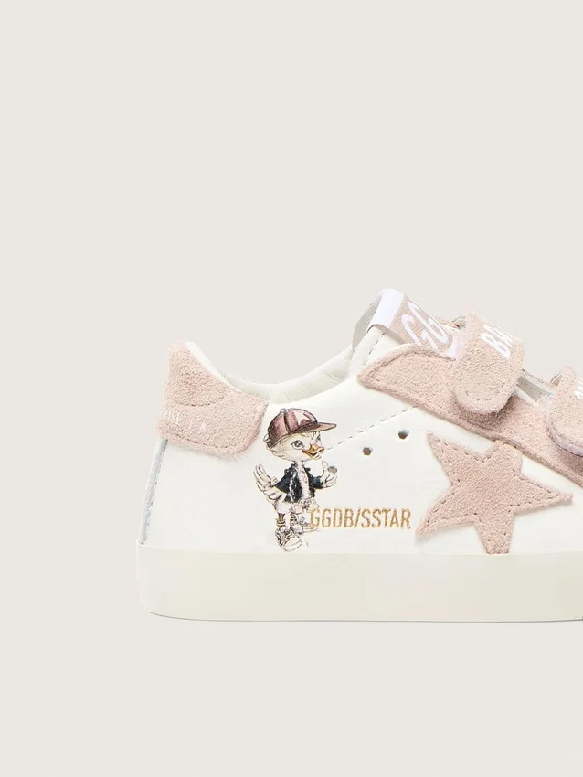 Baby School aus Nappa mit rosa Stern aus Wildleder und Maskottchen-Print