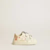 Baby-School aus Nappaleder mit rosa Rosenmotiv und weissem Stern aus Wildleder