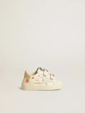 Baby-School aus Nappaleder mit rosa Rosenmotiv und weissem Stern aus Wildleder