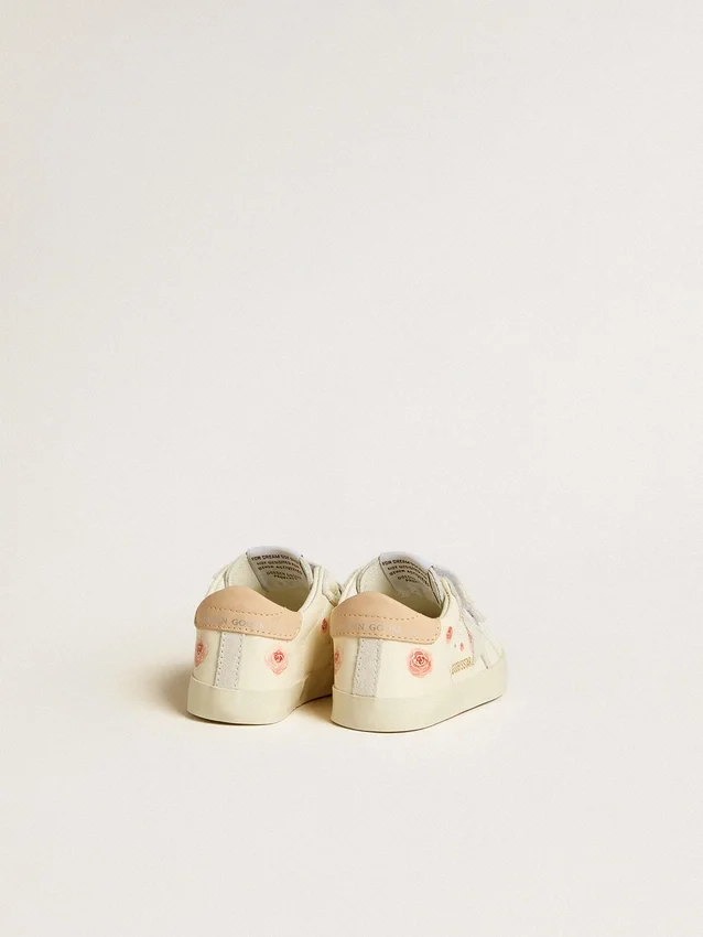 Baby-School aus Nappaleder mit rosa Rosenmotiv und weissem Stern aus Wildleder