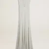 Babyblaues Damenkleid mit vertikalem Streifenmuster