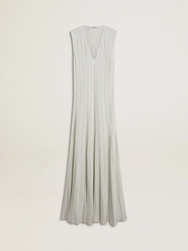 Babyblaues Damenkleid mit vertikalem Streifenmuster