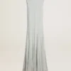 Babyblaues Damenkleid mit vertikalem Streifenmuster