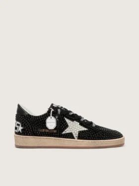 Ball Star aus schwarzem Wildleder mit weissem Stern und Swarovski-Kristallen