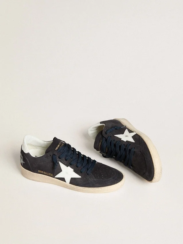 Ball Star für Damen aus dunkelblauem Wildleder mit Lederstern und Fersenlasche