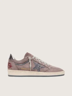 Ball Star für Damen aus lavendelfarbenem Wildleder mit silbernem Glitzerstern und Fersenlasche aus laminiertem Leder