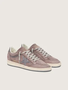 Ball Star für Damen aus lavendelfarbenem Wildleder mit silbernem Glitzerstern und Fersenlasche aus laminiertem Leder