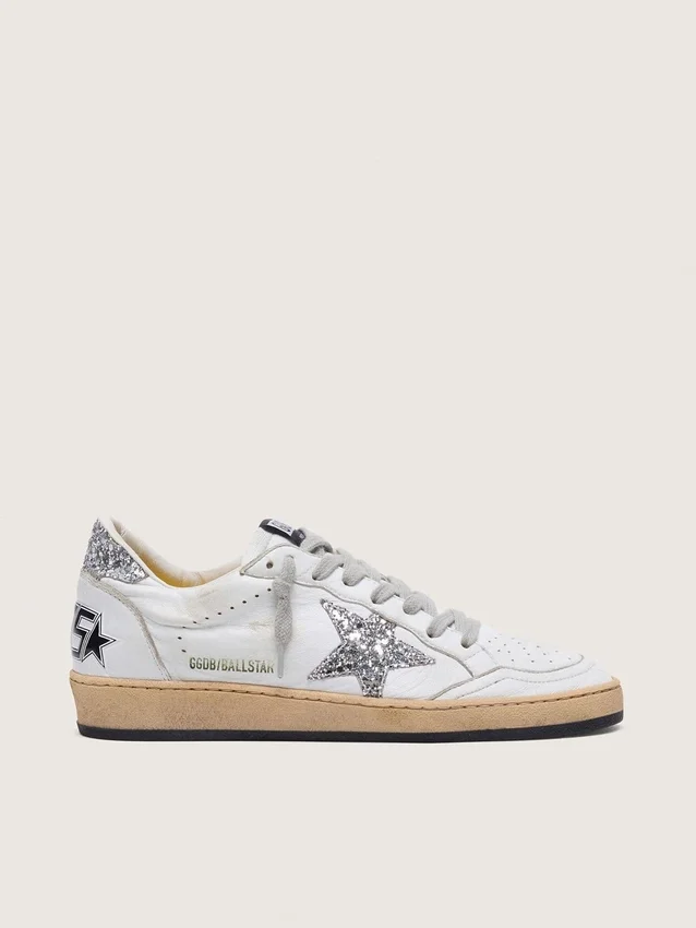 Ball Star für Damen aus Nappa mit silbernem Glitzerstern und Fersenlasche