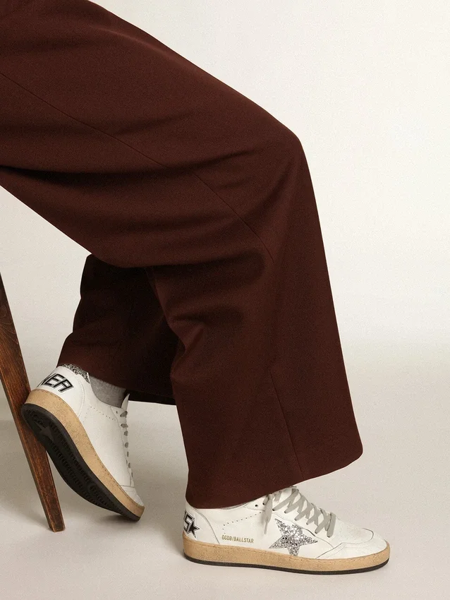Ball Star für Damen aus Nappa mit silbernem Glitzerstern und Fersenlasche