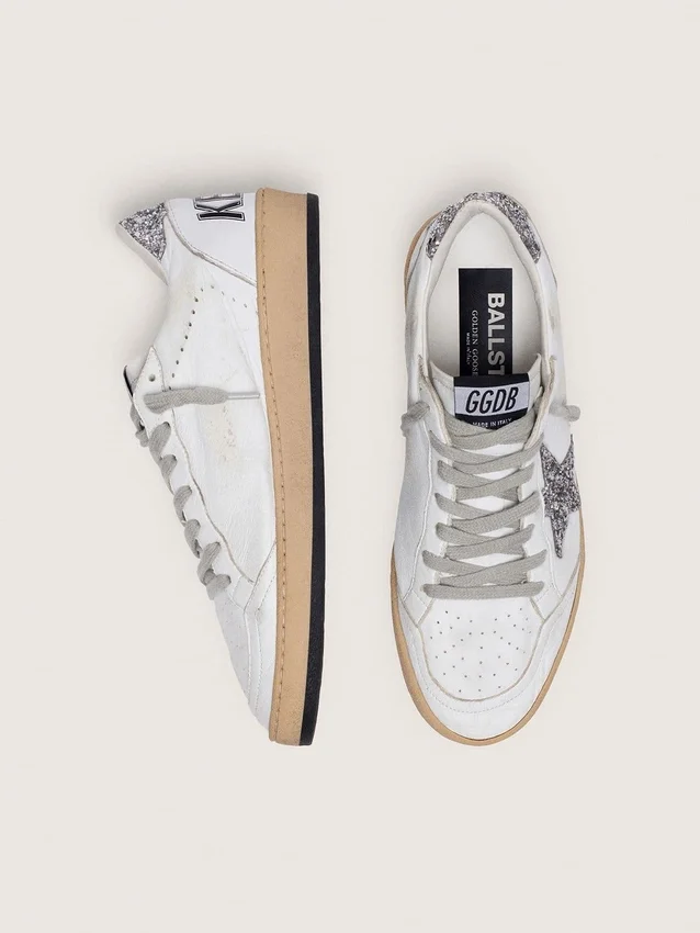Ball Star für Damen aus Nappa mit silbernem Glitzerstern und Fersenlasche