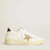 Ball Star für Damen aus weissem Leder mit goldenem Glitzerstern und schwarzer Glitzer-Fersenlasche