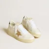 Ball Star für Damen aus weissem Leder mit goldenem Glitzerstern und schwarzer Glitzer-Fersenlasche