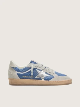 Ball Star für Herren aus denimblauem Nylon mit hellgrauen Wildledereinsätzen und einem Stern aus metallisch-silbernem Leder