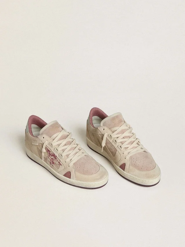 Ball Star LTD für Damen aus rosa und beigem Wildleder mit perlgrauer Fersenlasche aus Leder