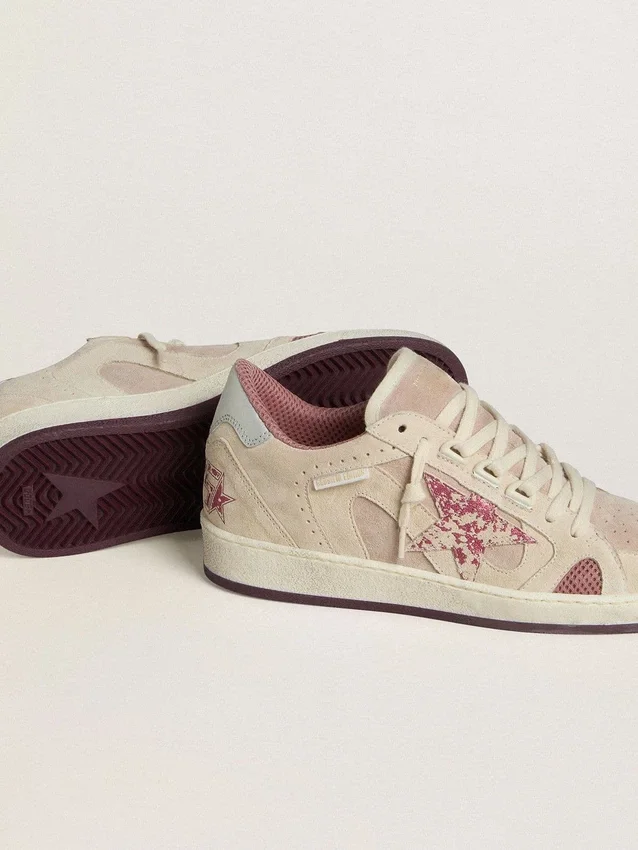 Ball Star LTD für Damen aus rosa und beigem Wildleder mit perlgrauer Fersenlasche aus Leder