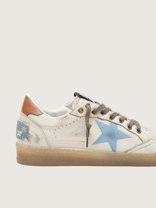 Ball Star LTD für Damen aus weissem Leder mit hellblau besticktem Stern