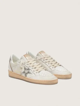 Ball Star LTD für Damen aus weissem Leder mit Stern aus Ponyfell im Animal-Print
