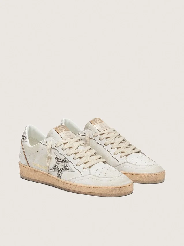 Ball Star LTD für Damen aus weissem Leder mit Stern aus Ponyfell im Animal-Print